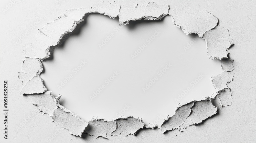 Poster abstract torn paper frame white texture 3d render blank space design element grunge background