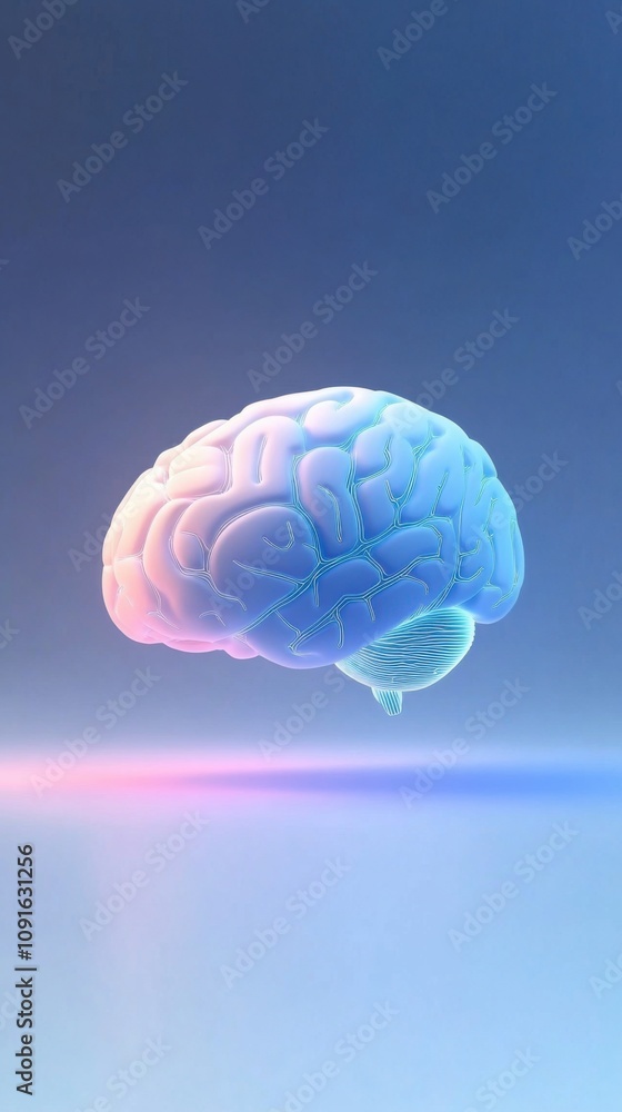 Aufkleber futuristic neon brain with dynamic lighting and gradient background