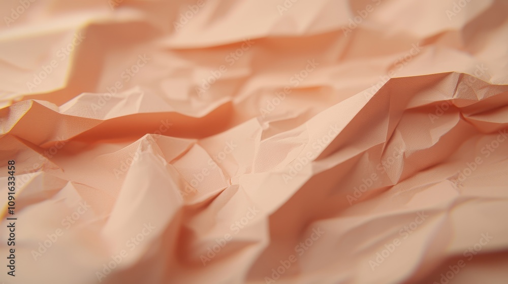 Poster abstract peach crumpled paper texture background 3d render