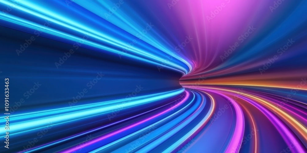 Poster vivid neon light trails in abstract tunnel creating dynamic movement and vibrancy