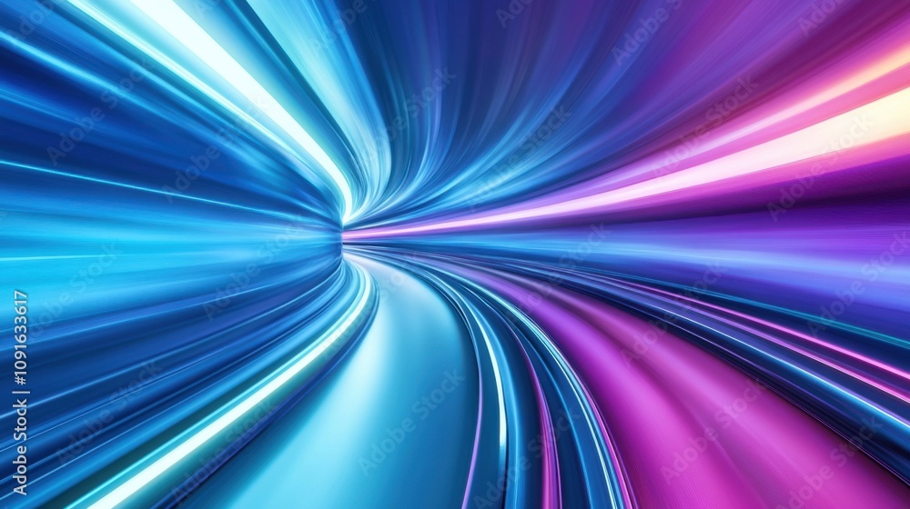 Poster dynamic light trails creating a futuristic and colorful tunnel effect
