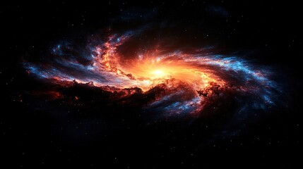 Obraz premium A swirling nebula with red and blue hues against a backdrop of stars.