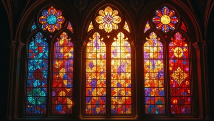Obraz premium stained glass windows with bright colors and geometric shapes, creating the illusion of light 