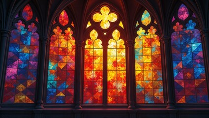 Obraz premium stained glass windows with bright colors and geometric shapes, creating the illusion of light 