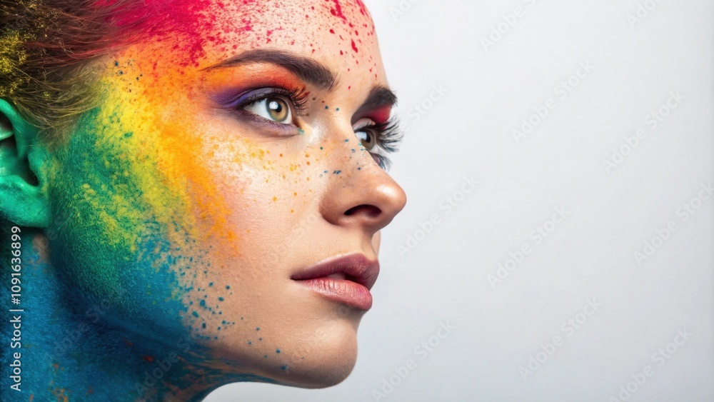 Aufkleber this artistic portrait uses a spectrum of bright colors splattered across the entire lower half of t