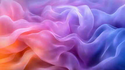 Obraz premium Abstract flowing fabric with a gradient of pink, orange, blue, and purple colors.
