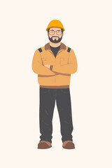 Vector illustration of a construction worker in safety gear