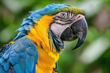 Obraz premium Close up of exotic blue and yellow Ara ararauna
