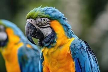 Obraz premium Front view of a Macaw with blue and yellow plumage
