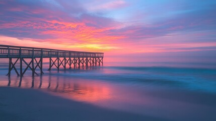Fototapeta premium Serene Sunrise Over Ocean Pier Peaceful Morning View
