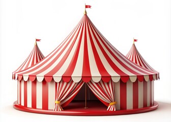 Red and White Striped Circus Tent with Flags Isolated on a Transparent Background Perfect for Celebrations, Events, and Entertainment-Themed Designs
