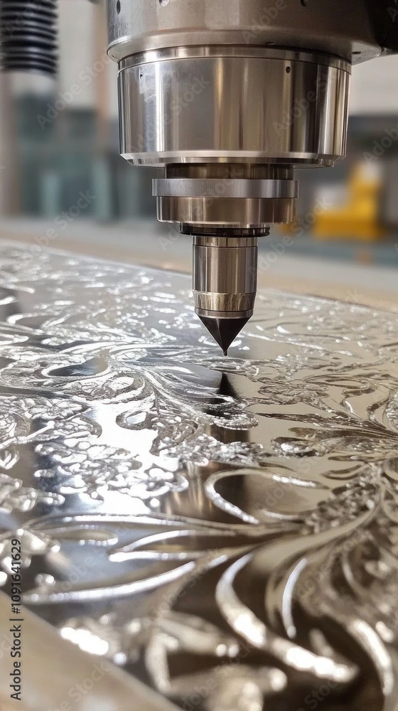 Aufkleber high-precision cnc milling machine engraving intricate floral patterns on metallic surface in modern