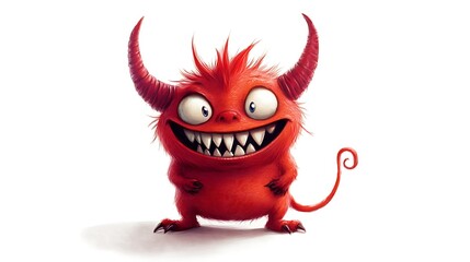 A Cheerful Red Furry Monster With Horns