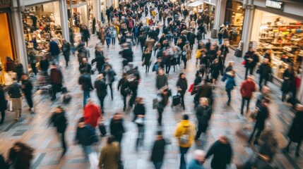 Blurry Crowd Walking Through A Shopping Mall