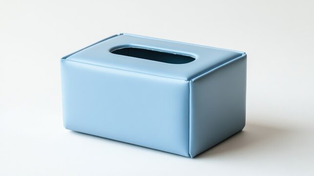 Blue rectangular tissue box with a sleek design, featuring a top opening for easy access, placed on a clean white background, highlighting its soft pastel color and minimalist style.