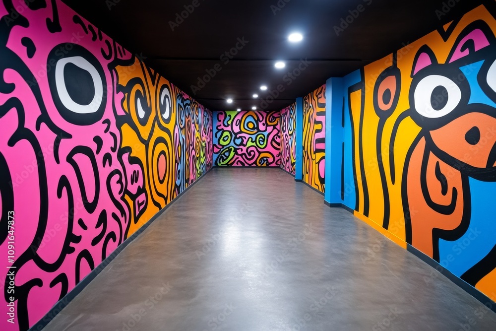 Poster a futuristic african art studio with holographic canvases displaying bold tribal patterns and ai-ass