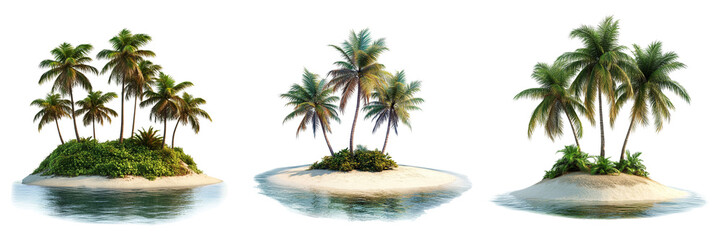 Fototapeta premium Set of Picturesque palm island isolated on a transparent background