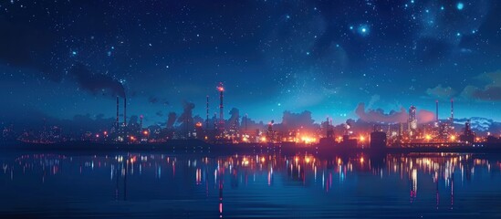 Fototapeta premium Nighttime View of an Industrial City