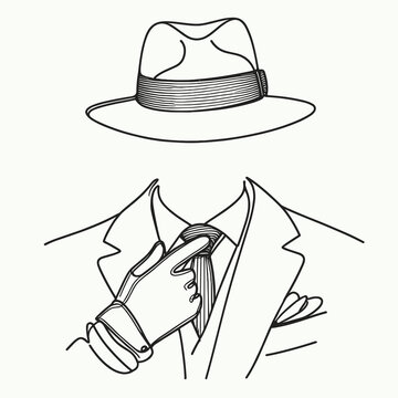 man adjusting tie, black and white line art clip art preview