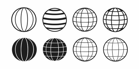 Obraz premium 3D Spheres and Grids: Globe Meshes, Striped Orbs, and Linear Wireframe Symbols – Earth Globe Vector Set