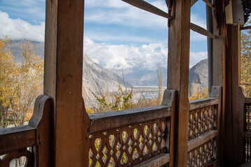 most beautiful autumn landscape with colorful trees in the mountains valley of skardu , gilgit...