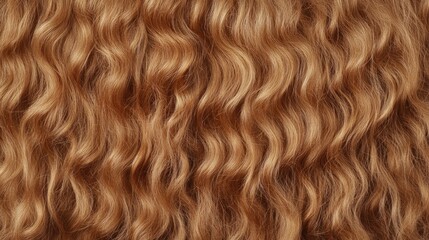 Fototapeta premium Wavy long curly light brown hair texture close-up highlighting natural shine, suitable for backgrounds in hair care and styling materials.