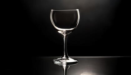 Fototapeta premium An empty wine glass is placed on a black surface with backlighting effect