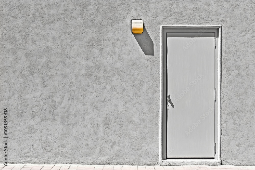 Poster ajar door with simple, bold lines showing light escaping into a dark, empty space