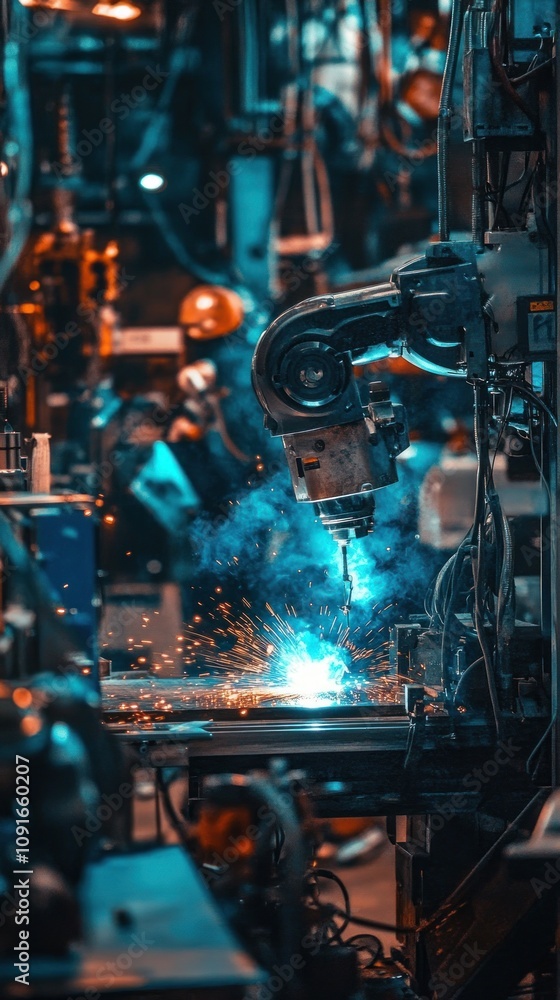Aufkleber advanced robotic arm performing precision welding in a modern industrial workshop with sparks flying
