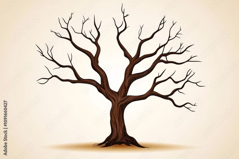 Poster Minimalist depiction of an aging tree with sprawling branches, drawn in clean lines against a soft gradient background