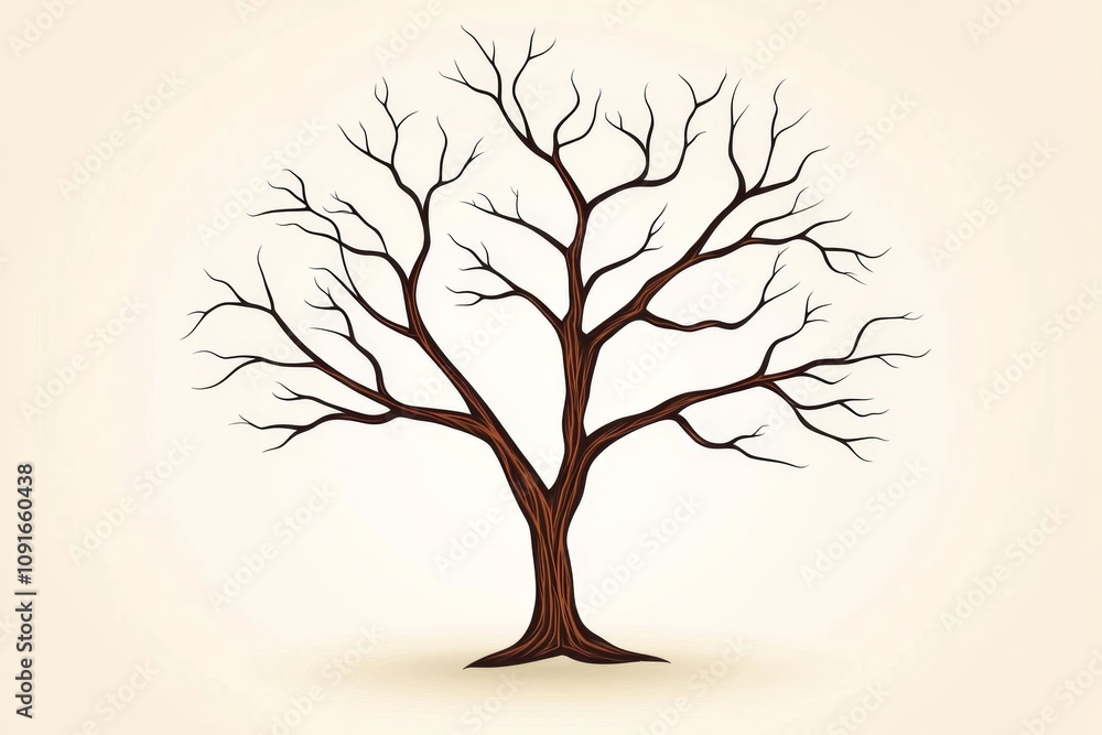 Poster Minimalist depiction of an aging tree with sprawling branches, drawn in clean lines against a soft gradient background