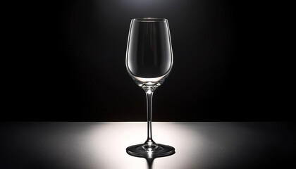 An empty wine glass is placed on a black surface with backlighting effect