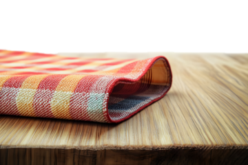Fabric cloth or placemat on wood table top.transparent mock up