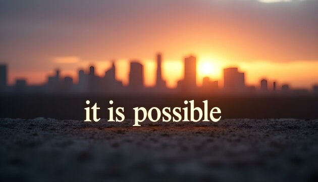 It Is Possible Motivational Quote Inspirational Typography Set Against a Cityscape and Skyline