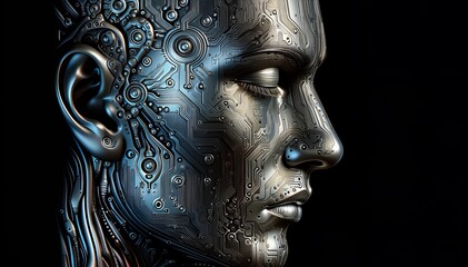 A mesmerizing blend of human and machine that symbolizes the future of AI.