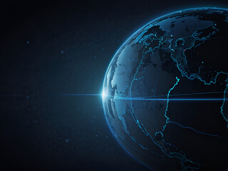 Fototapeta premium Digital model of the Earth with illuminated contours and networks.