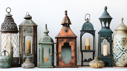 Obraz premium Antique Lanterns Candles And Decorative Vessels Displayed Together