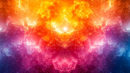 A kaleidoscopic abstract pattern with intricate symmetry, bold multicolor palette, and crystalline details in a futuristic digital art style.