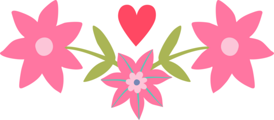 Reflected composition purple and pink flowers is made in folk art. Design element, border element, print in rustic style, isolated white background.