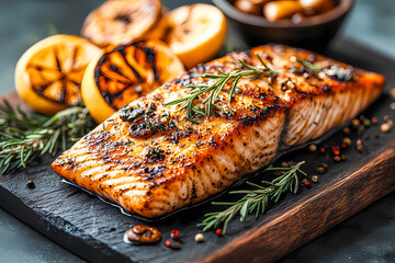Grilled salmon fish with spices served on a plate