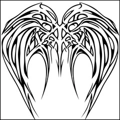 Obraz premium Black and white tattoo stencil designs, showcasing Symmetrical and bold lines with clean, sharp details ideal for stencil application. Include a variety of styles: large chest pieces, arm bands