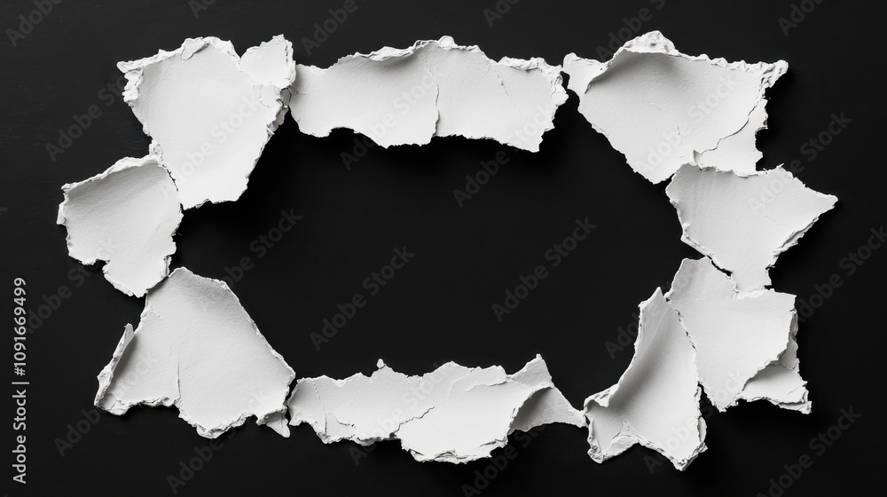 Poster torn white paper frame on black background abstract texture design element
