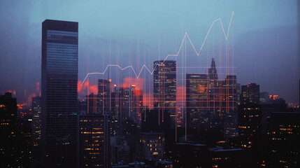 Obraz premium Futuristic urban design: cityscape overlaid with glowing circuit board patterns