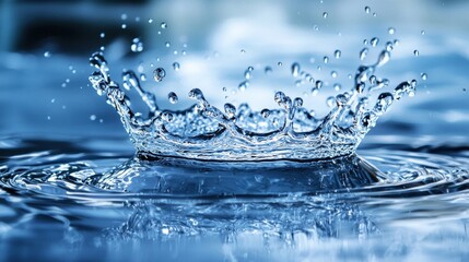 Water splash forming a crown with droplets