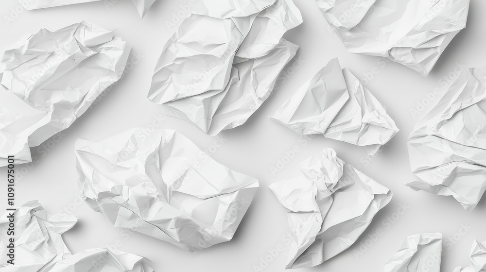 Poster crumpled white paper texture background abstract design minimalist style