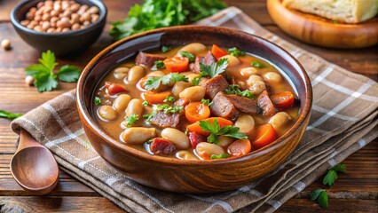Slow-cooked bean stew with sausage and duck.  