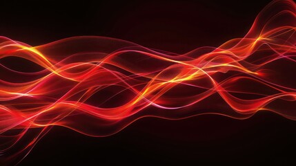 Bright red and orange neon wave lines flowing smoothly on a deep black background, creating an electric vibe