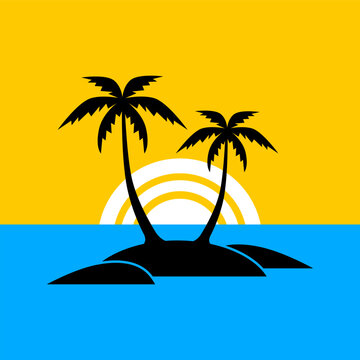 Island vector icon. Tropical island with palm trees