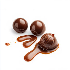 Obraz premium Sweet Caramel Candies and Rich Caramel Sauce Creating a Delicious Dessert Experience