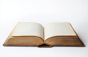 Fototapeta premium An open book with blank pages on a white background